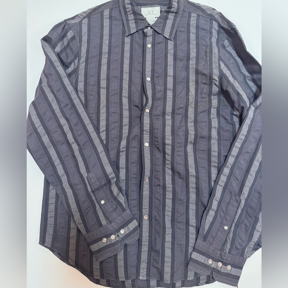 Armani Exchange Vintage Men's Dark Gray Striped Shirt